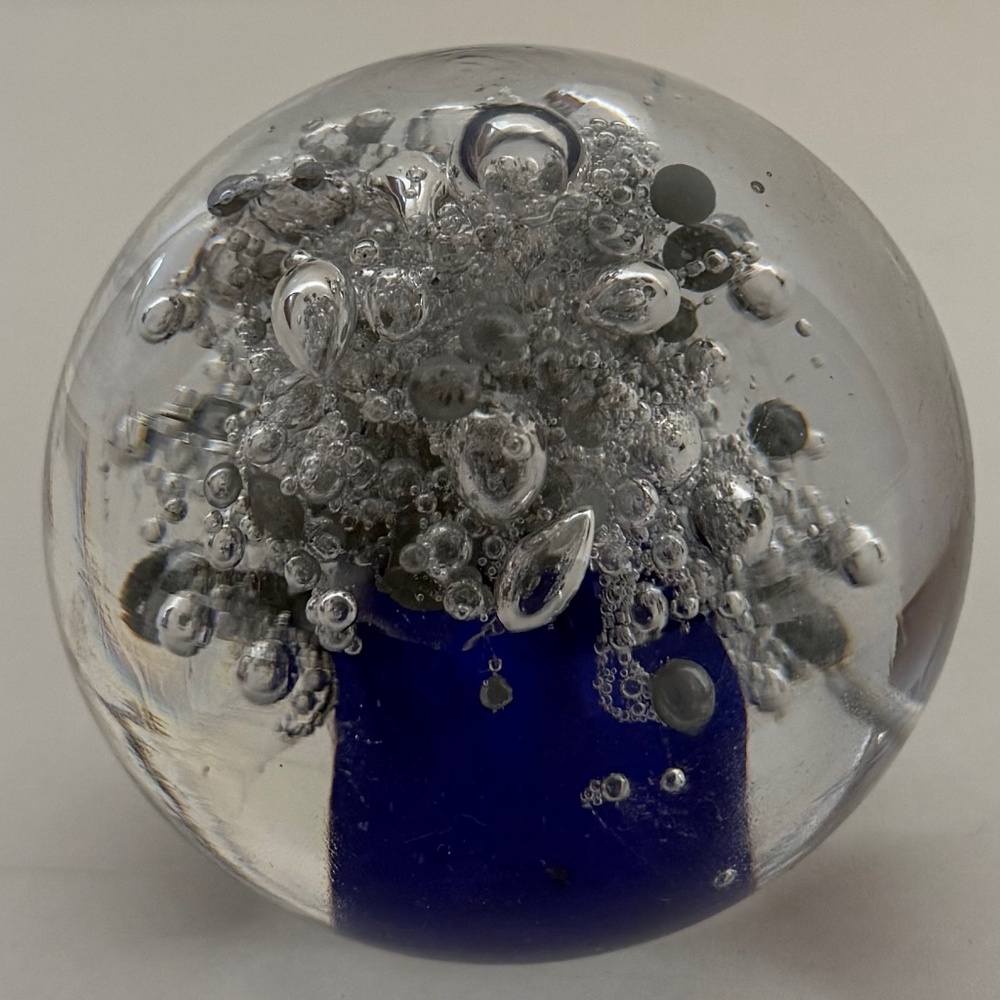 VTG F&C Crystal Art Glass Paperweight Controlled Bubble; Signed;  Made in Poland